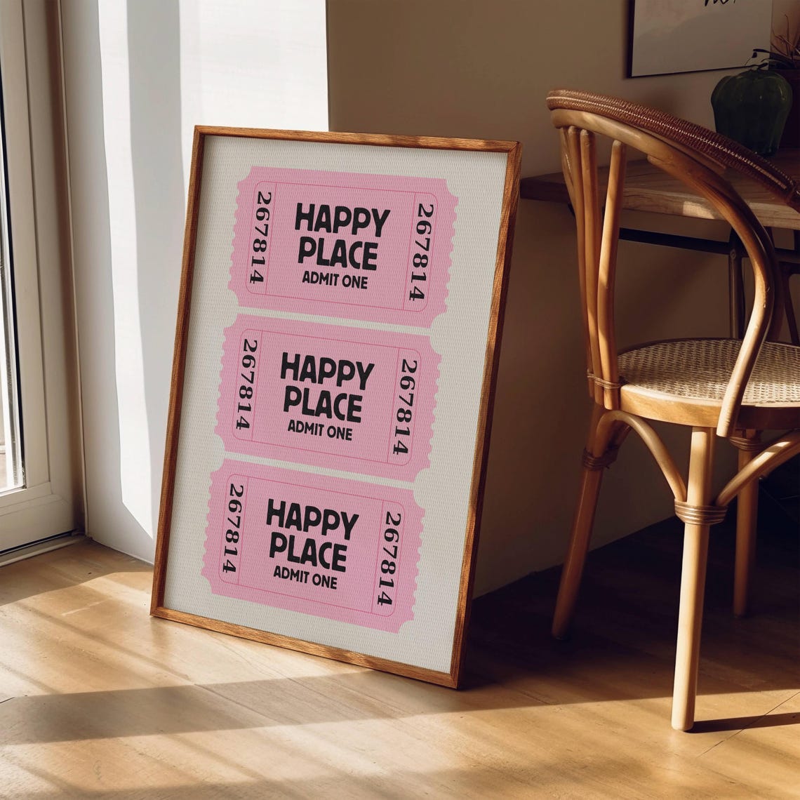 Happy Place Admit One Pink Retro Tickets Trendy Quote Poster - Image 6