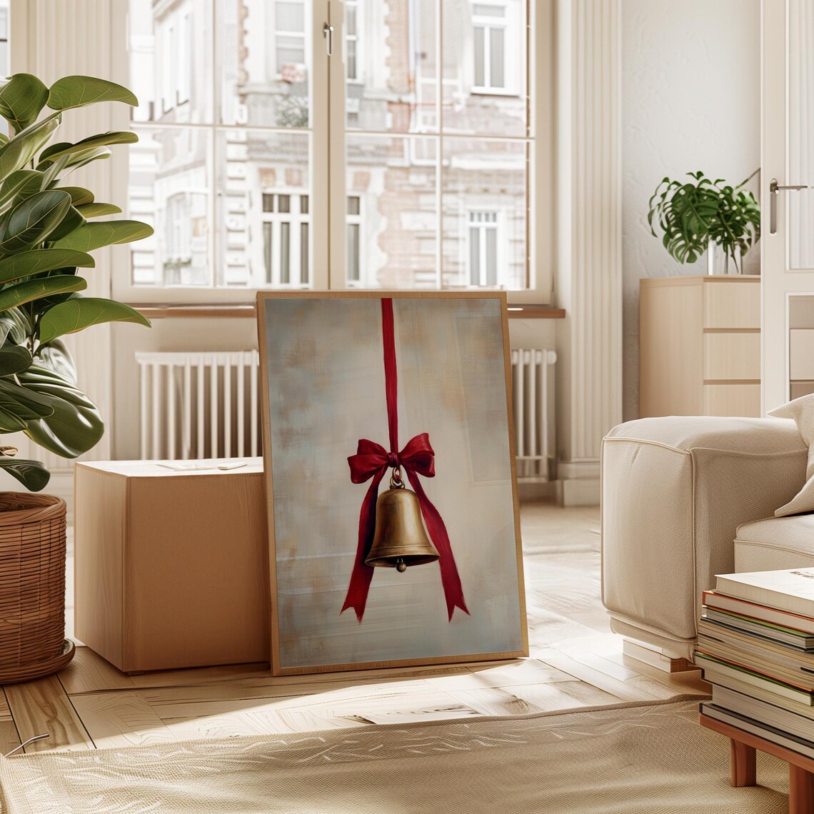 Vintage Christmas Bell With Red Ribbon Moody Holiday Art Poster - Image 8