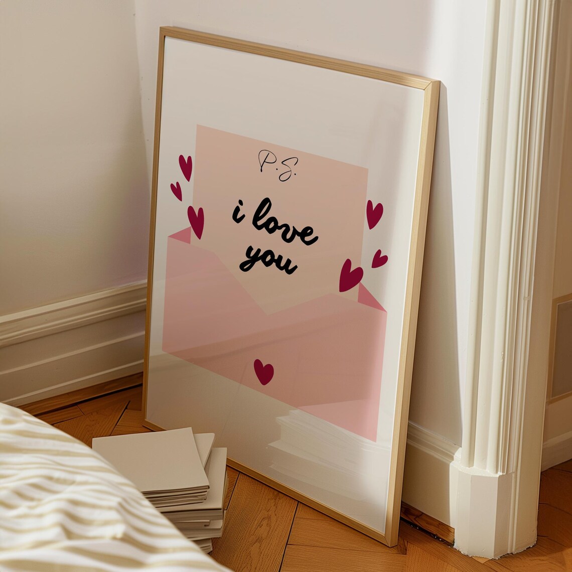PS I Love You Sweet Pink Love Letter Envelope Hearts Cute Poster - Image 7