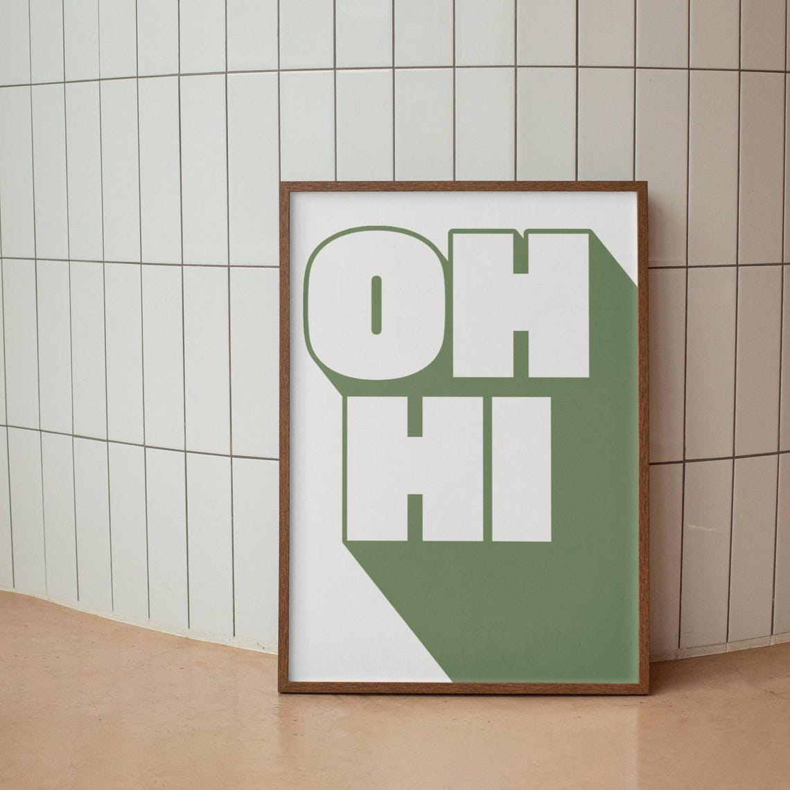 Oh Hi Bold Green Typography White Modern Entryway Quote Poster - Image 3
