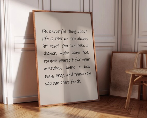 Hit Reset Beautiful Thing About Life Inspirational Handwritten Quote Poster