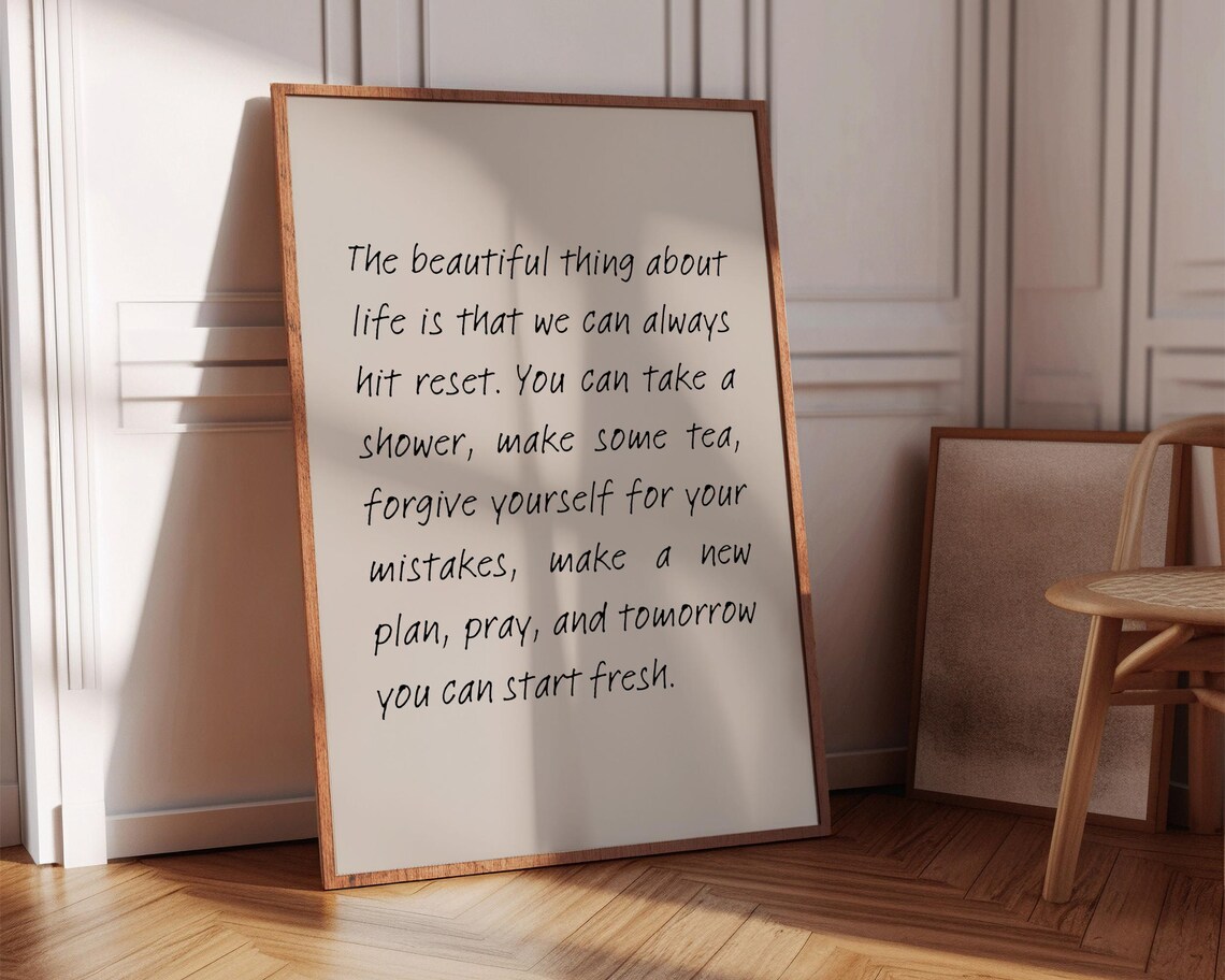 Hit Reset Beautiful Thing About Life Inspirational Handwritten Quote Poster