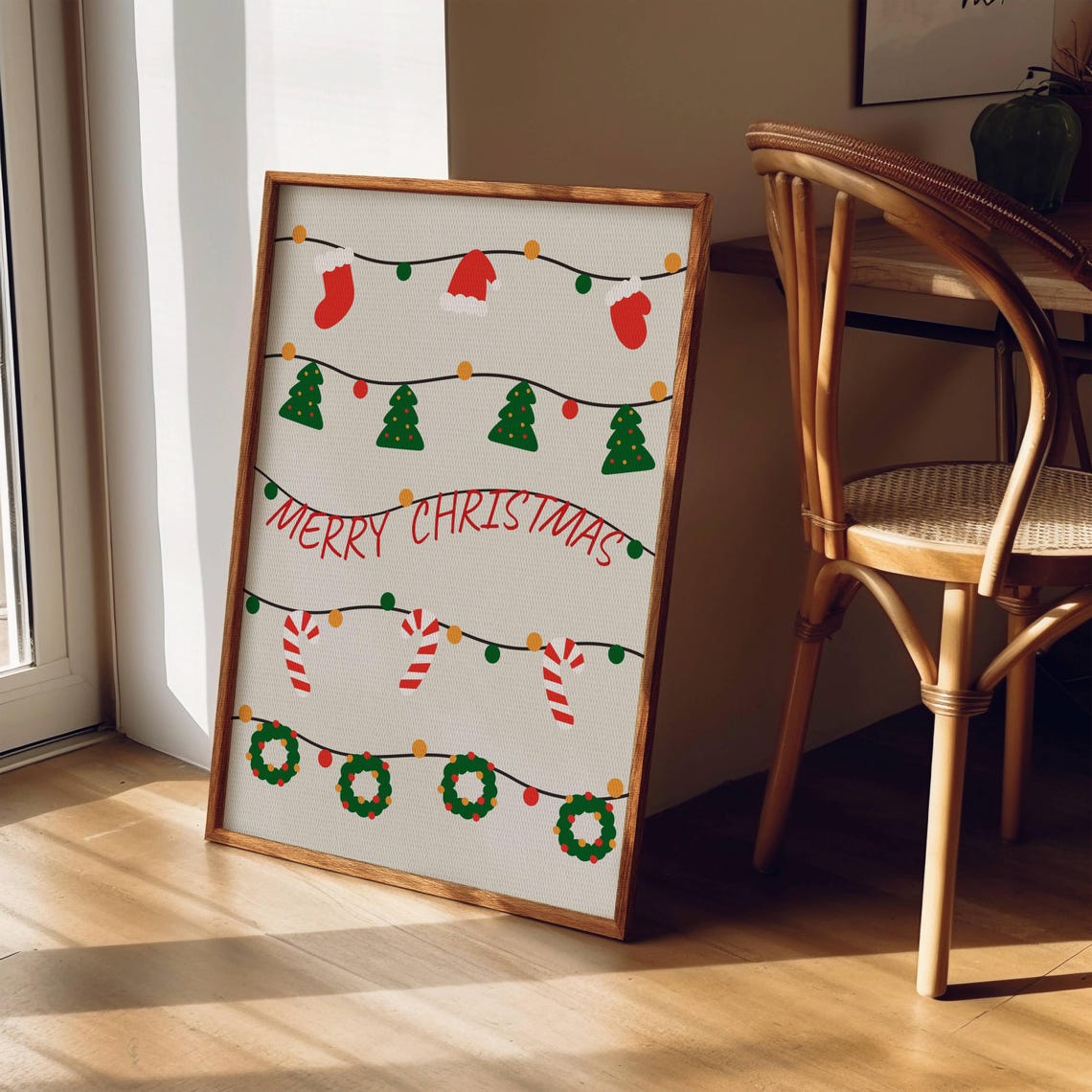 Merry Christmas Cute Garland Ornaments Wreaths Candy Cane Poster - Image 2