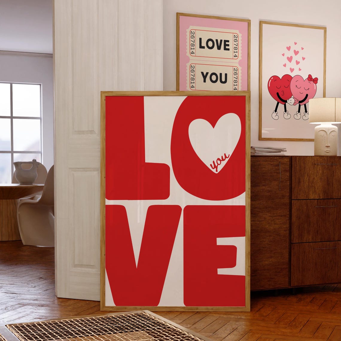Love You Red Big Block Letters Heart Typography Bold Wall Poster - Image 8