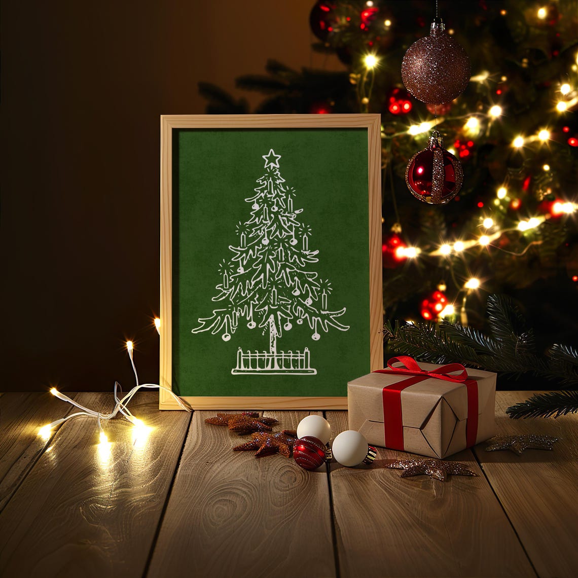 Retro Christmas Tree Green Line Art Minimalist Holiday Sketch Poster - Image 7
