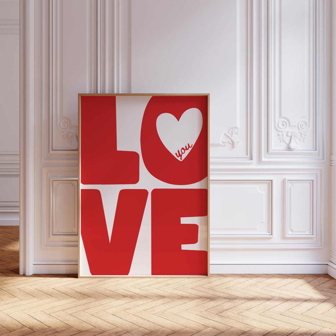 Love You Red Big Block Letters Heart Typography Bold Wall Poster - Image 7