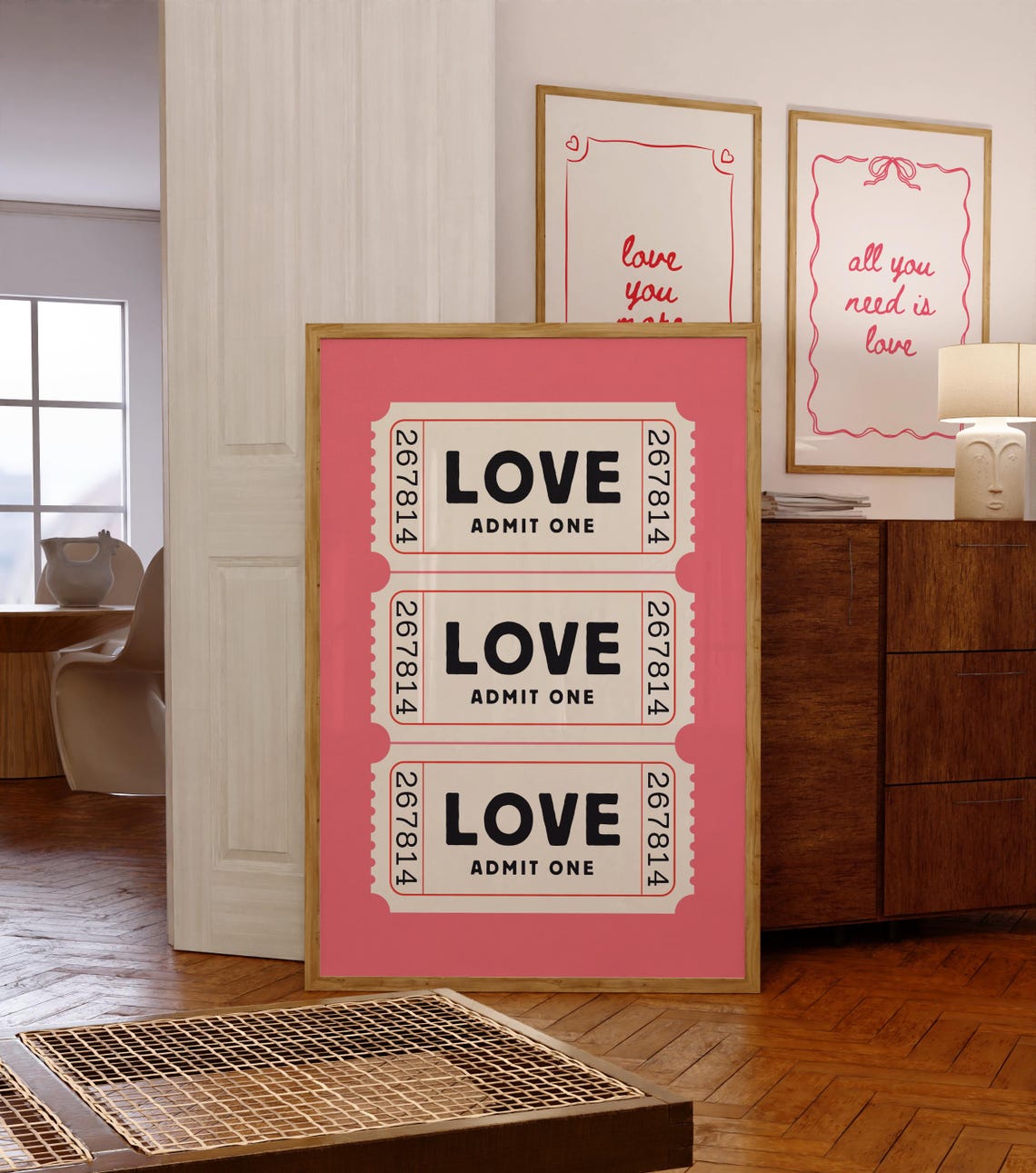 Love Admit One Ticket Stub Trio Vintage Pink Valentines Poster - Image 6