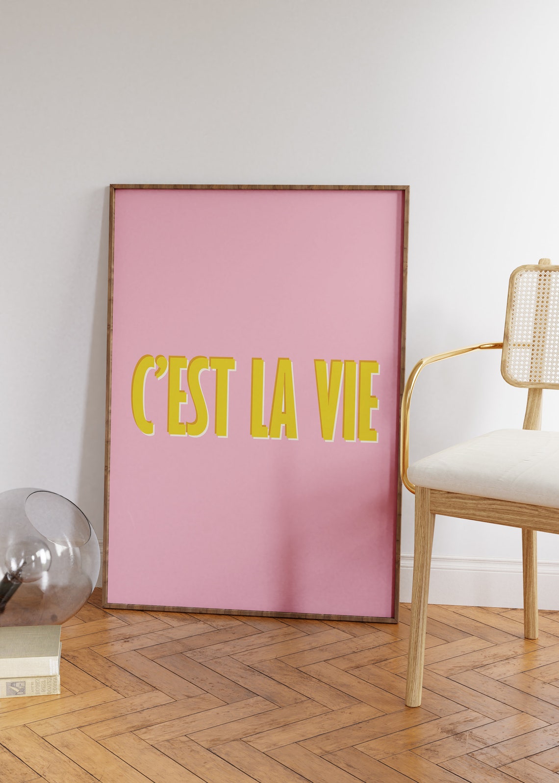 C'Est La Vie Bold Yellow on Pink Retro French Saying Quote Poster - Image 2