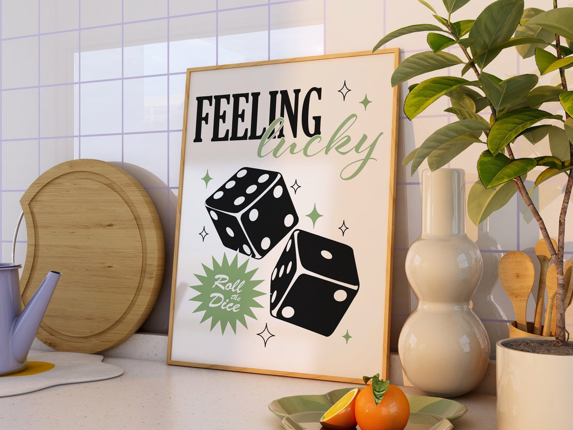 Feeling Lucky Roll the Dice Retro Black Typography Quote Poster - Image 2