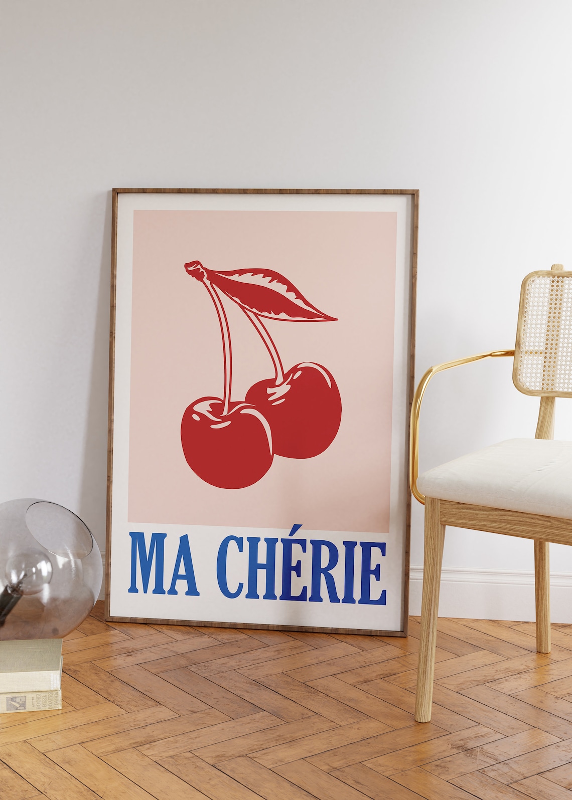 Ma Chérie Retro Sweet French Red Cherry Illustration Food Poster