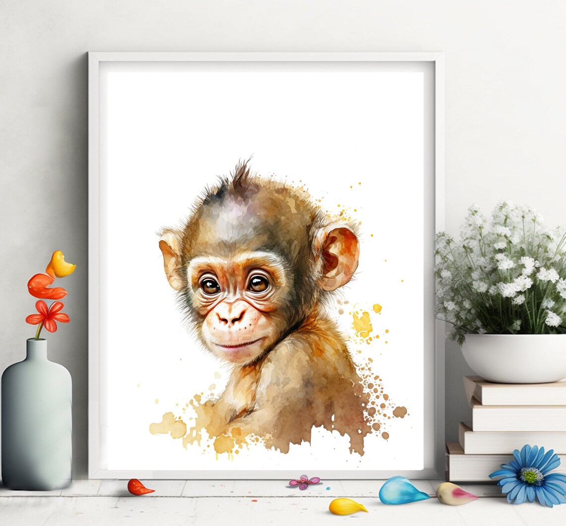 Baby Monkey Watercolor Art Print, Nursery Decor - Image 2
