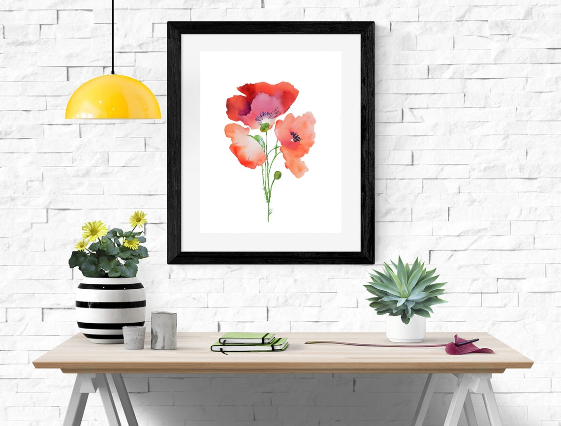 Watercolor Poppy Art Poppy Print Poppy Poster Poppies Wall Art Decor Poppy Painting Red Flowers Print Flower Art Poppies Print - Image 2