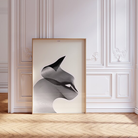 Abstract Cat Profile Black Line Drawing Minimalist Art Poster