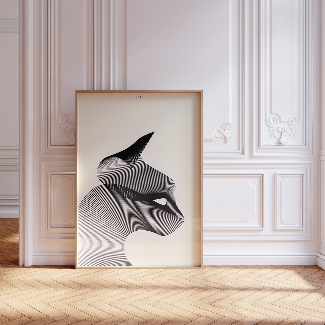 Abstract Cat Profile Black Line Drawing Minimalist Art Poster