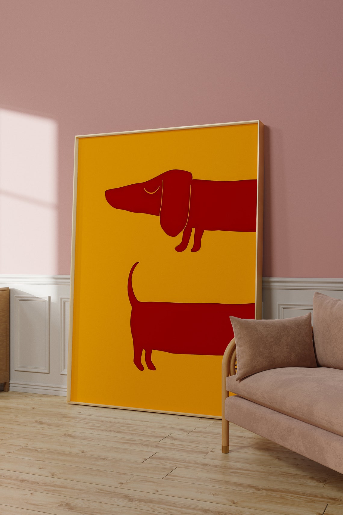 Red Dachshund Dogs Silhouette Yellow Modern Minimalist Art Poster - Image 2