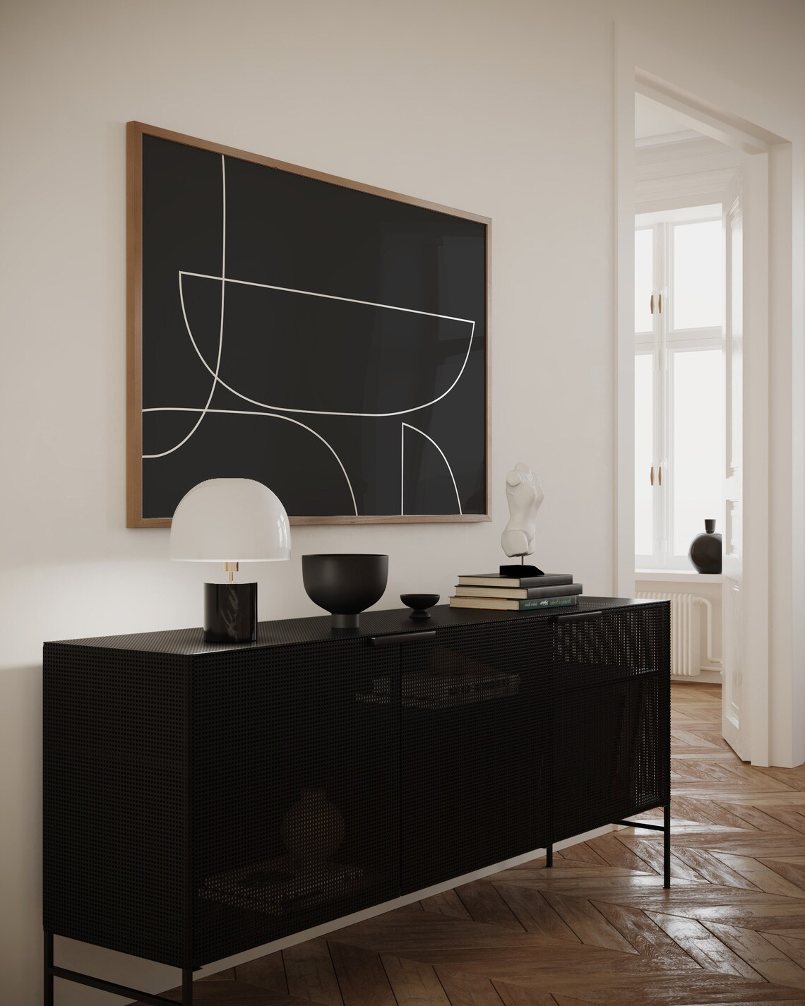 Modern Black White Minimalist Art, Mid Century Poster - Image 3