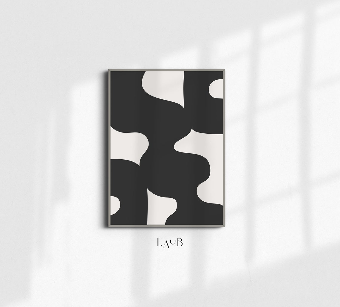 Midcentury Black Beige Organic Shapes Abstract Modern Wall Art - Image 2