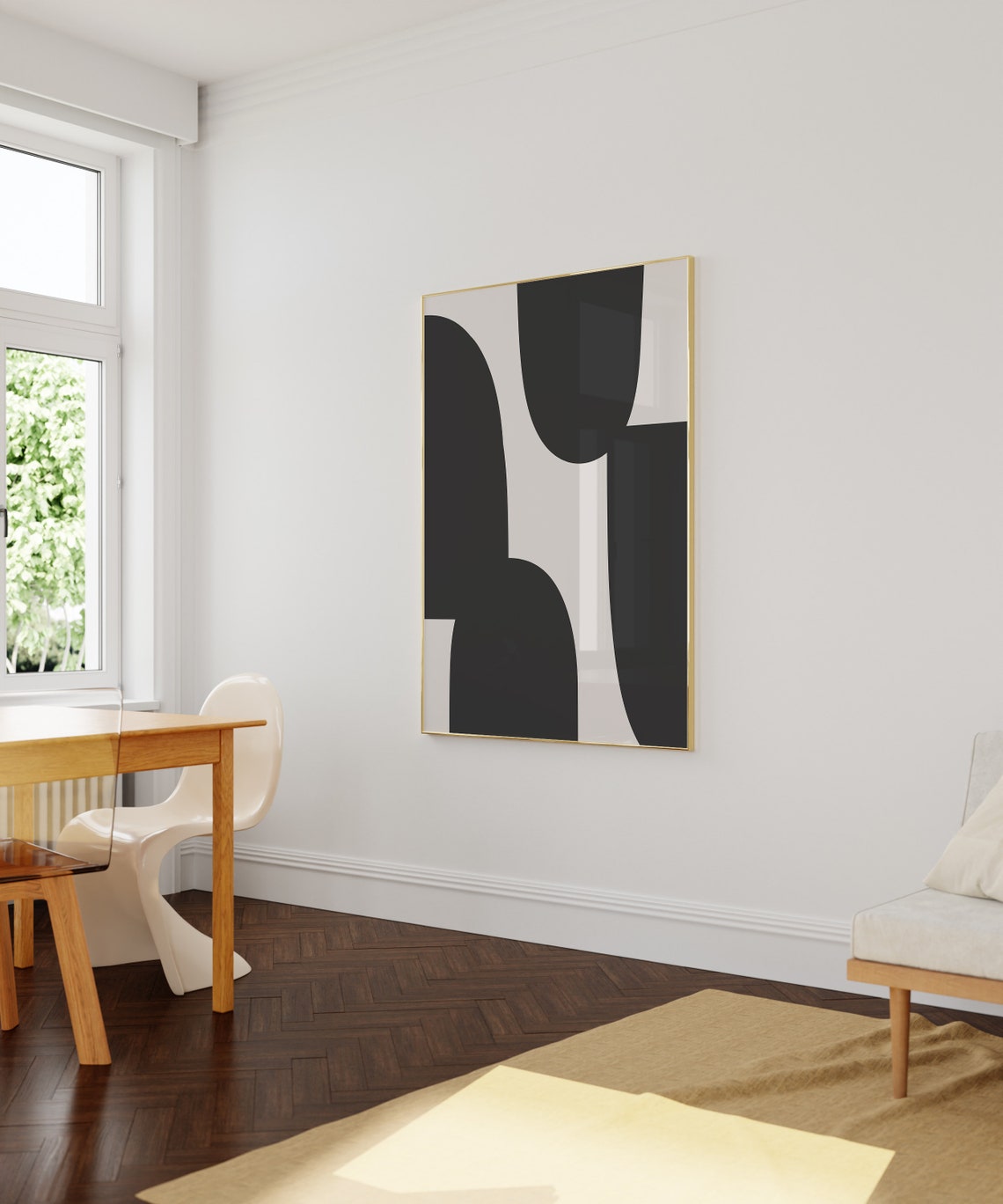 Minimalist Black Cream Arched Shapes Abstract Neutral Wall Art - Image 3