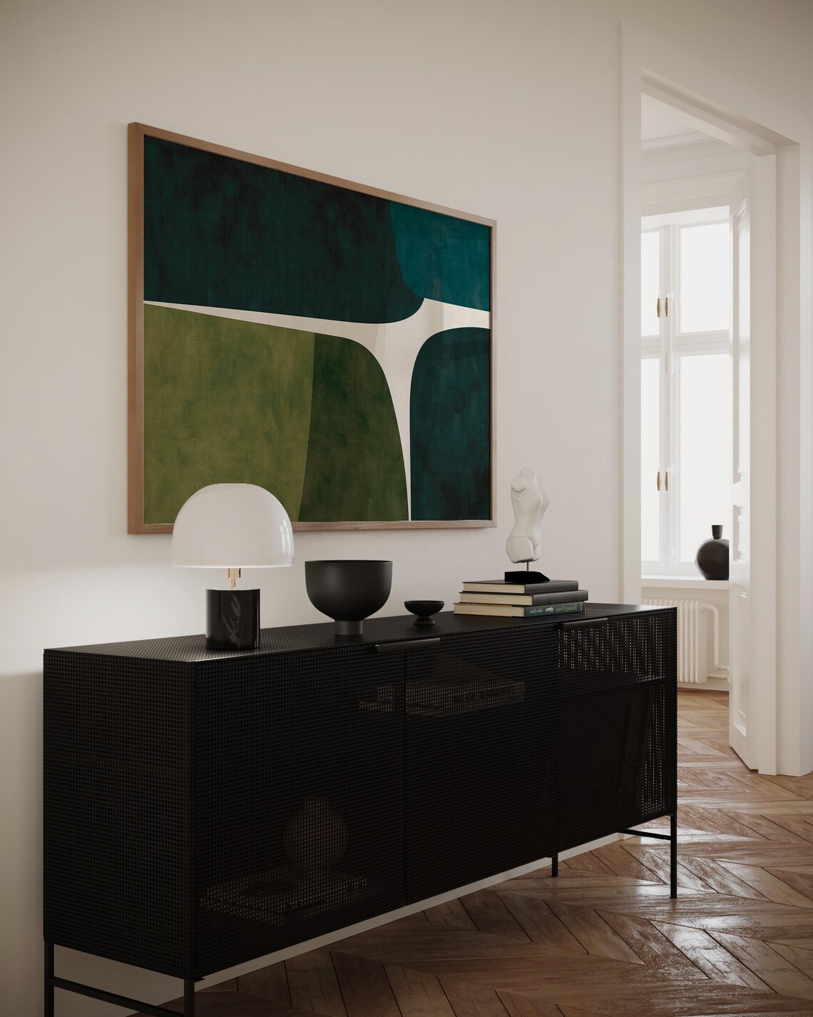 Modern Green Beige Minimalist Art Print, Mid-Century - Image 2