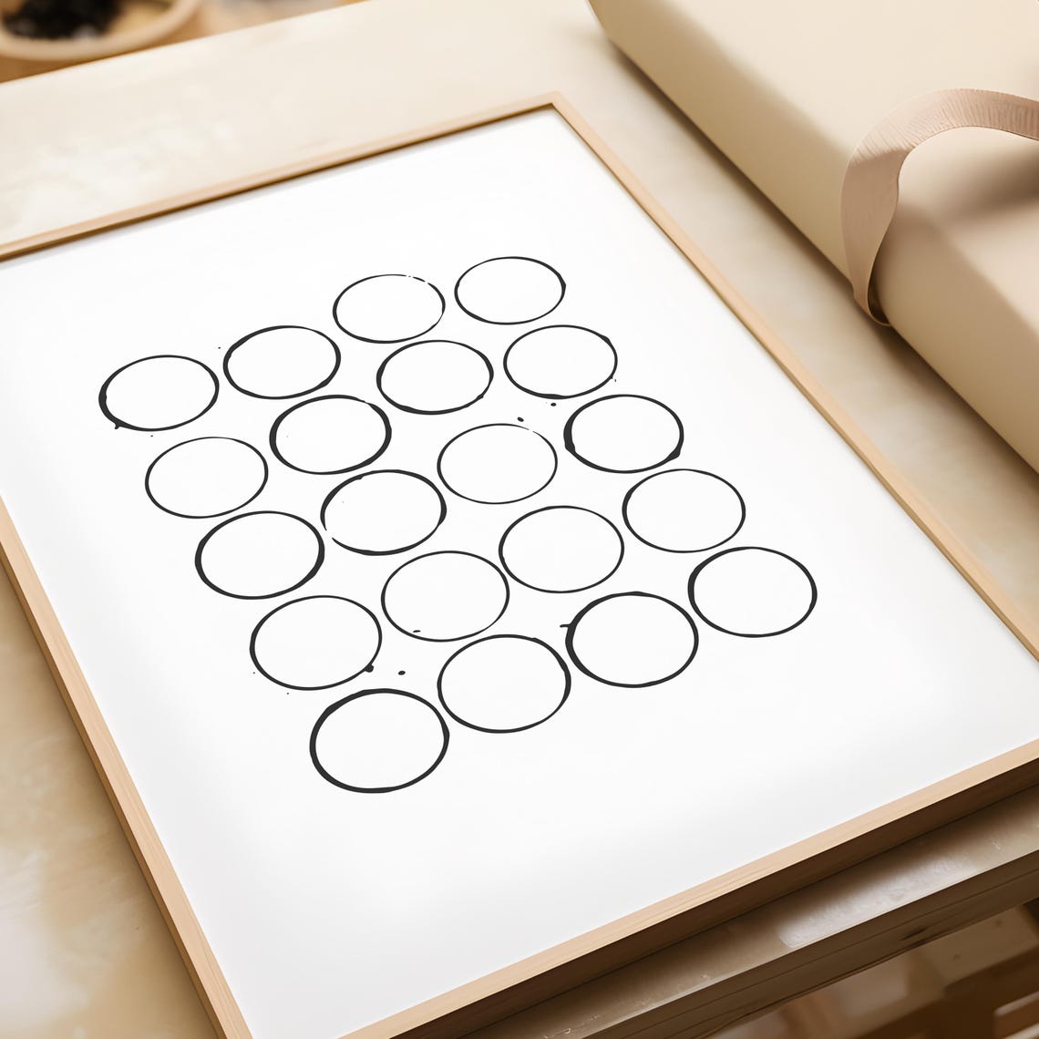 Black Ink Circle Grid Of Twenty Rings Minimalist Abstract Poster - Image 2