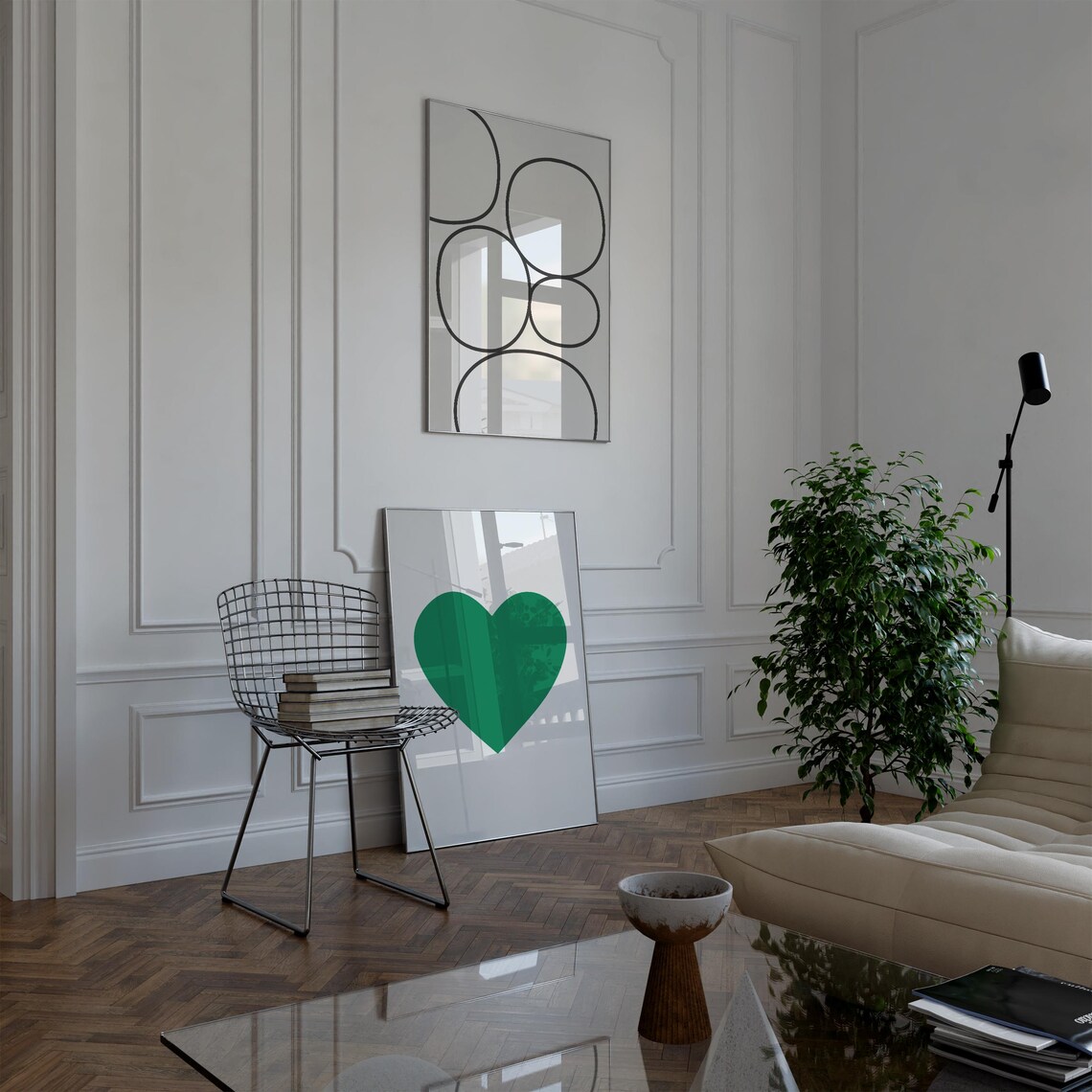 Mid-Century Valentine Green Heart Art Print - Image 3