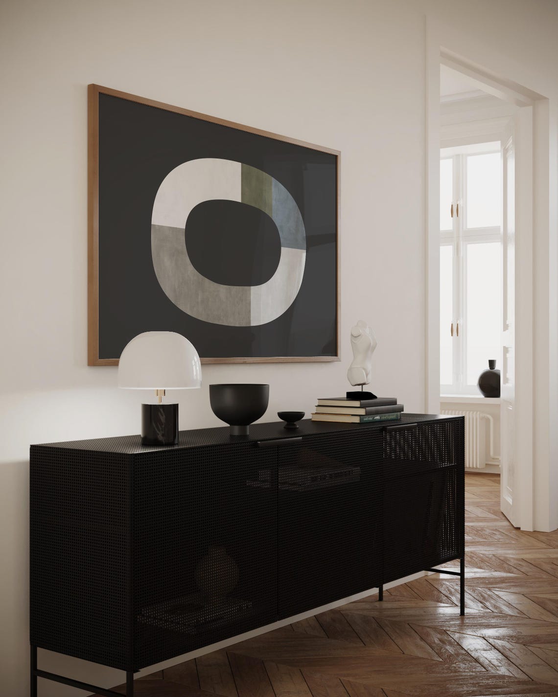 Grey White Color Block O Ring Charcoal Minimalist Art Poster - Image 3