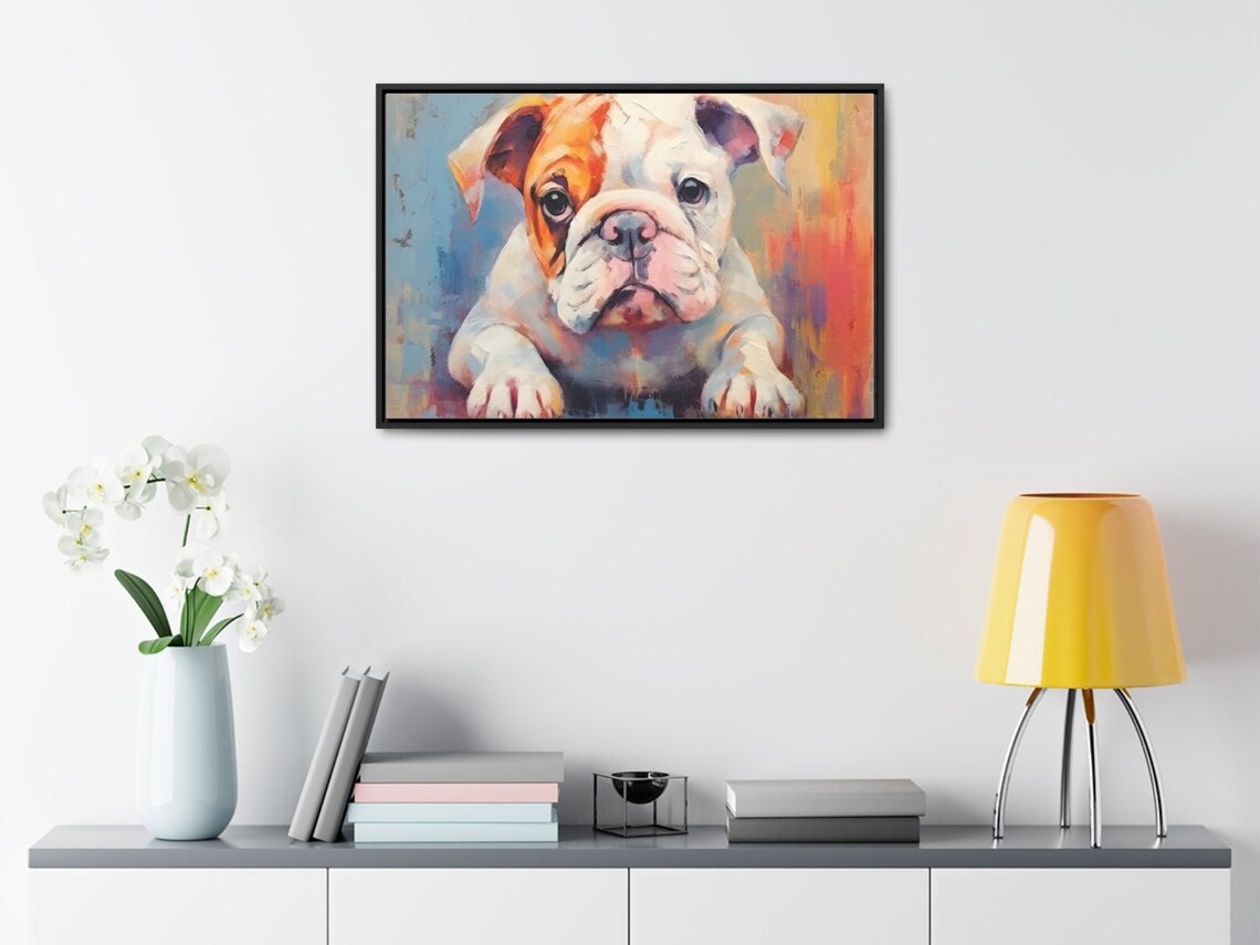 Cute Bulldog Puppy Portrait Colorful Oil Painting Dog Poster - Image 3
