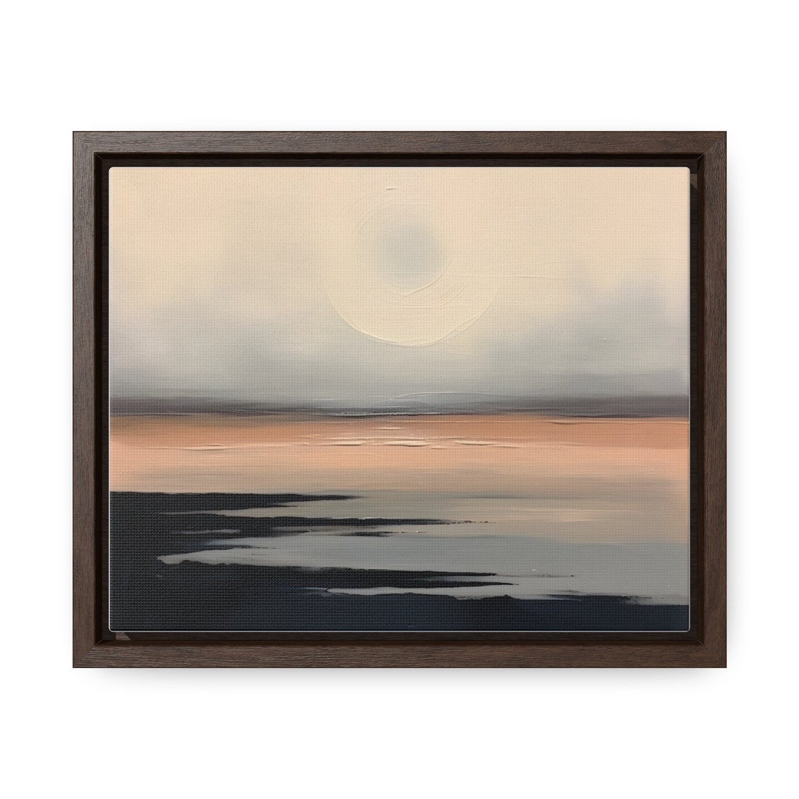 Soft Sunset Over Dark Sea Gray Minimalist Calm Ocean Art Poster - Image 3