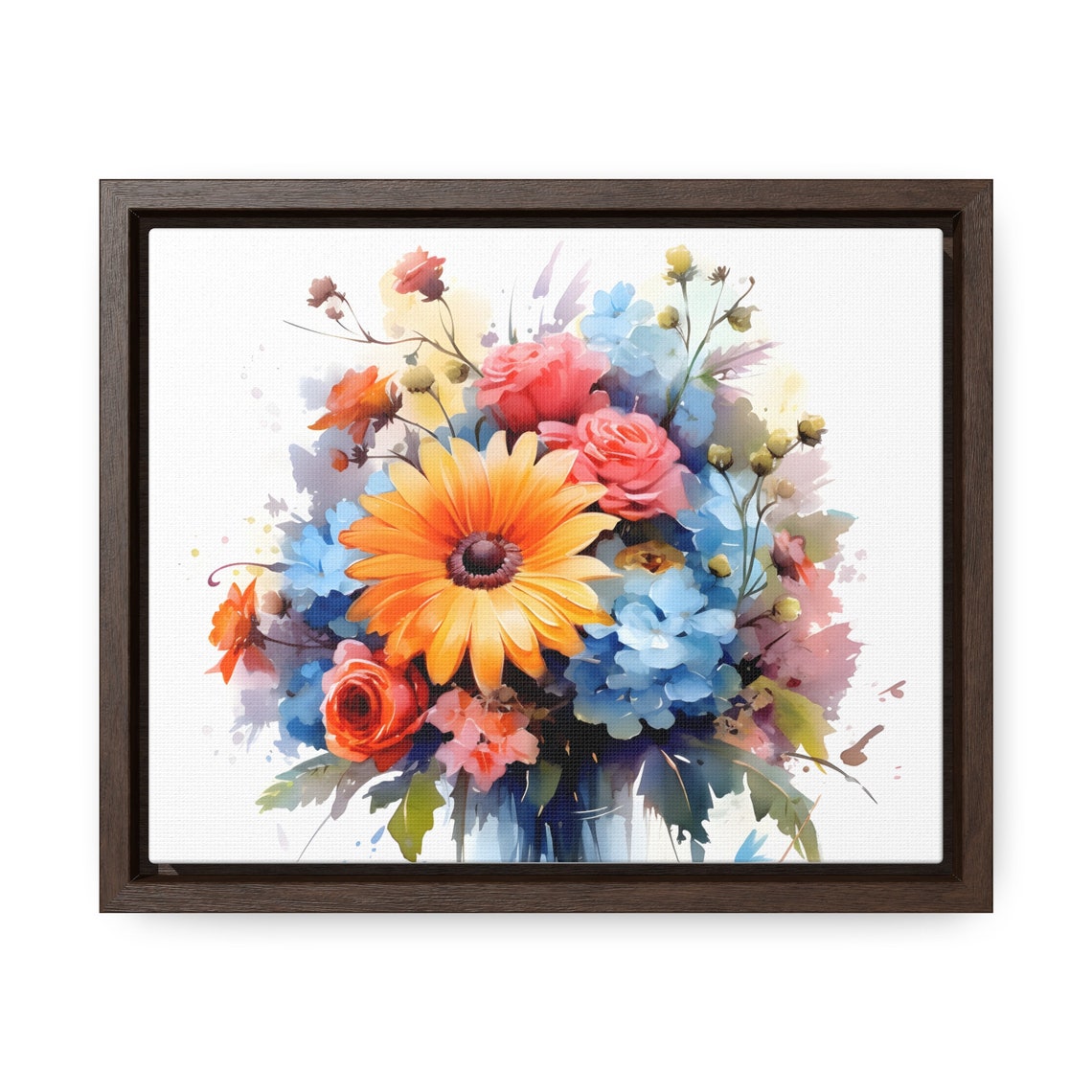 Gerbera Daisy Roses Hydrangea Watercolor Bouquet Flower Poster - Image 4