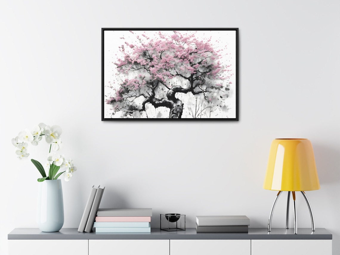 Cherry Blossom Tree Japanese Ink Pink Floral Zen Style Art Poster - Image 2
