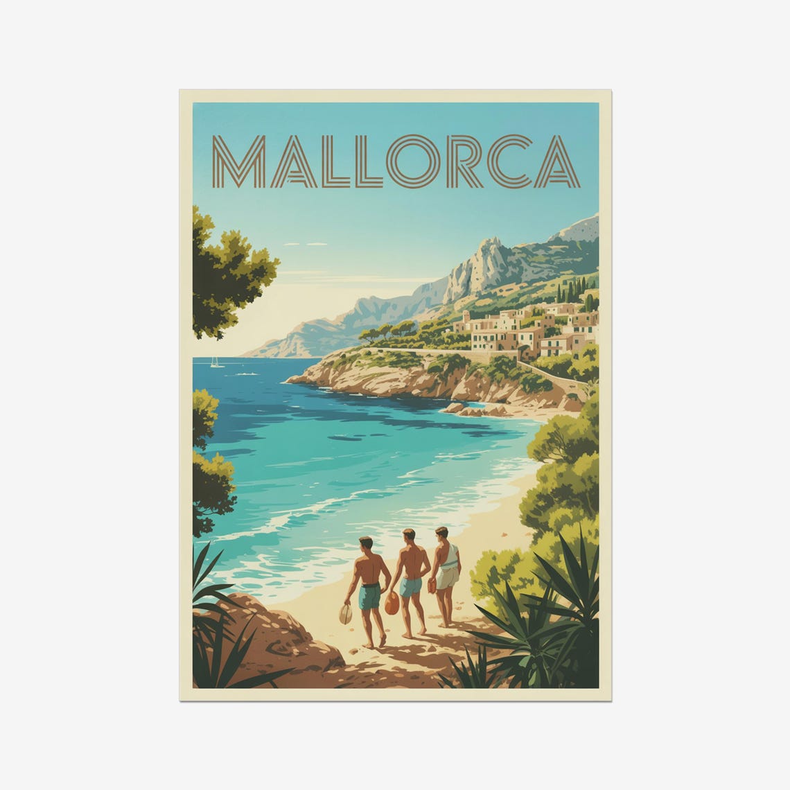 Mallorca Beach Cove Turquoise Water Coastal Walk Vintage Travel Poster