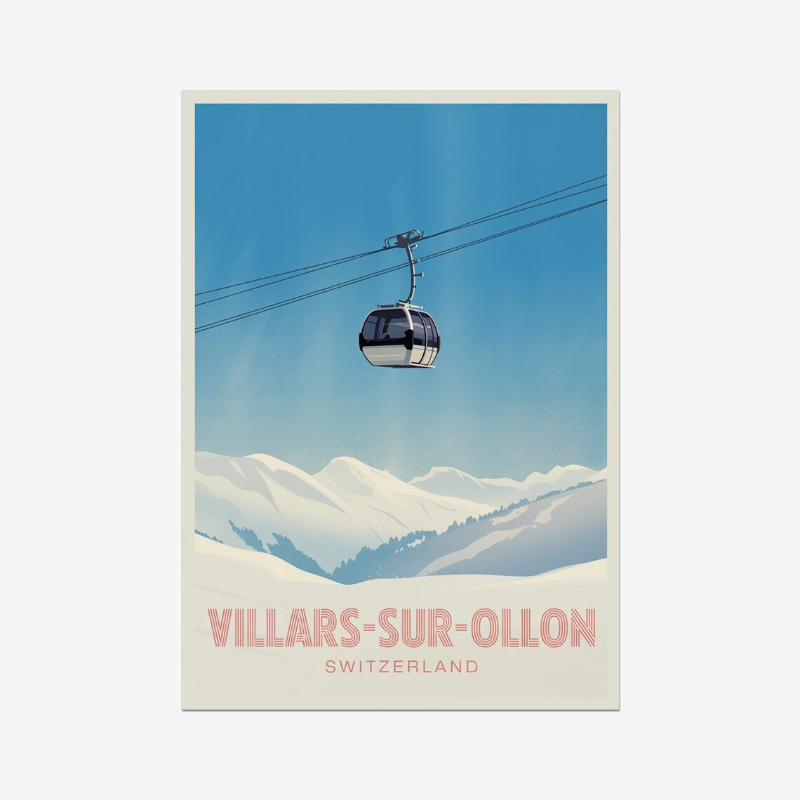 Villars-sur-Ollon Switzerland Gondola Snow Peaks Vintage Travel Poster