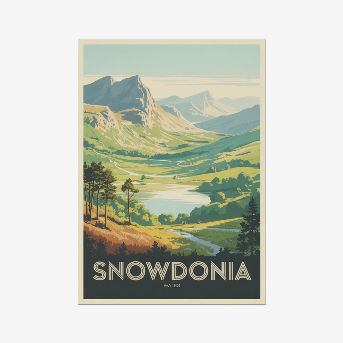Snowdonia Wales Mountain Lake Valley National Park Travel Poster