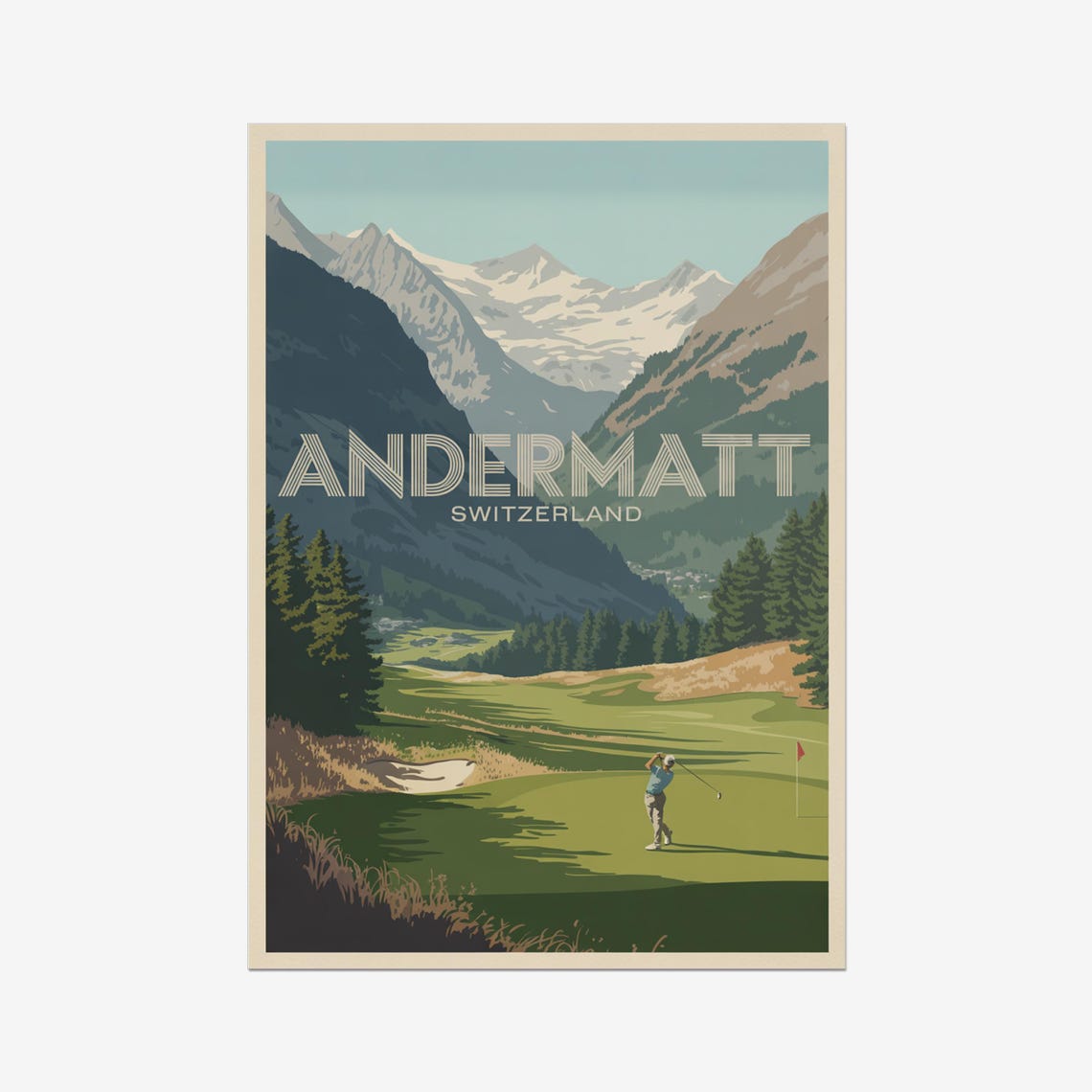 Andermatt Switzerland Mountain Golf Course Vintage Travel Poster