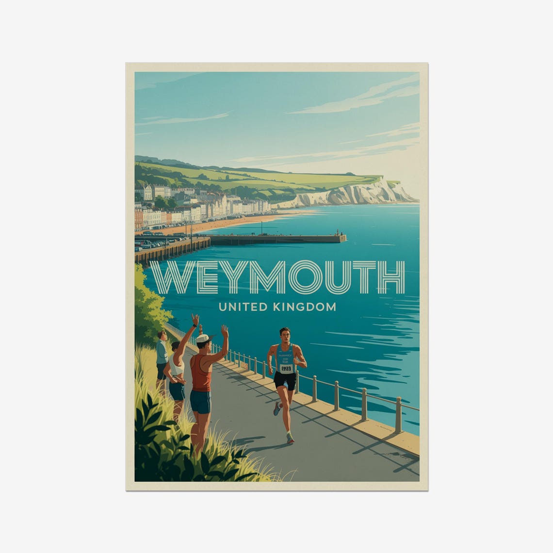 Weymouth United Kingdom Seafront Run Triathlon Racing Poster