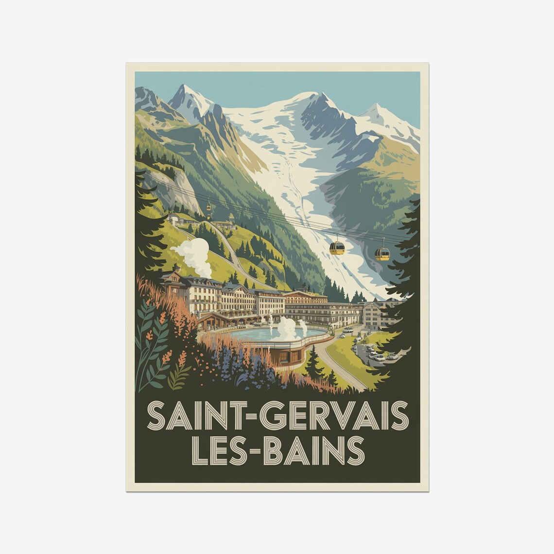 Saint-Gervais-les-Bains French Alps Travel Poster Ski Resort Scene