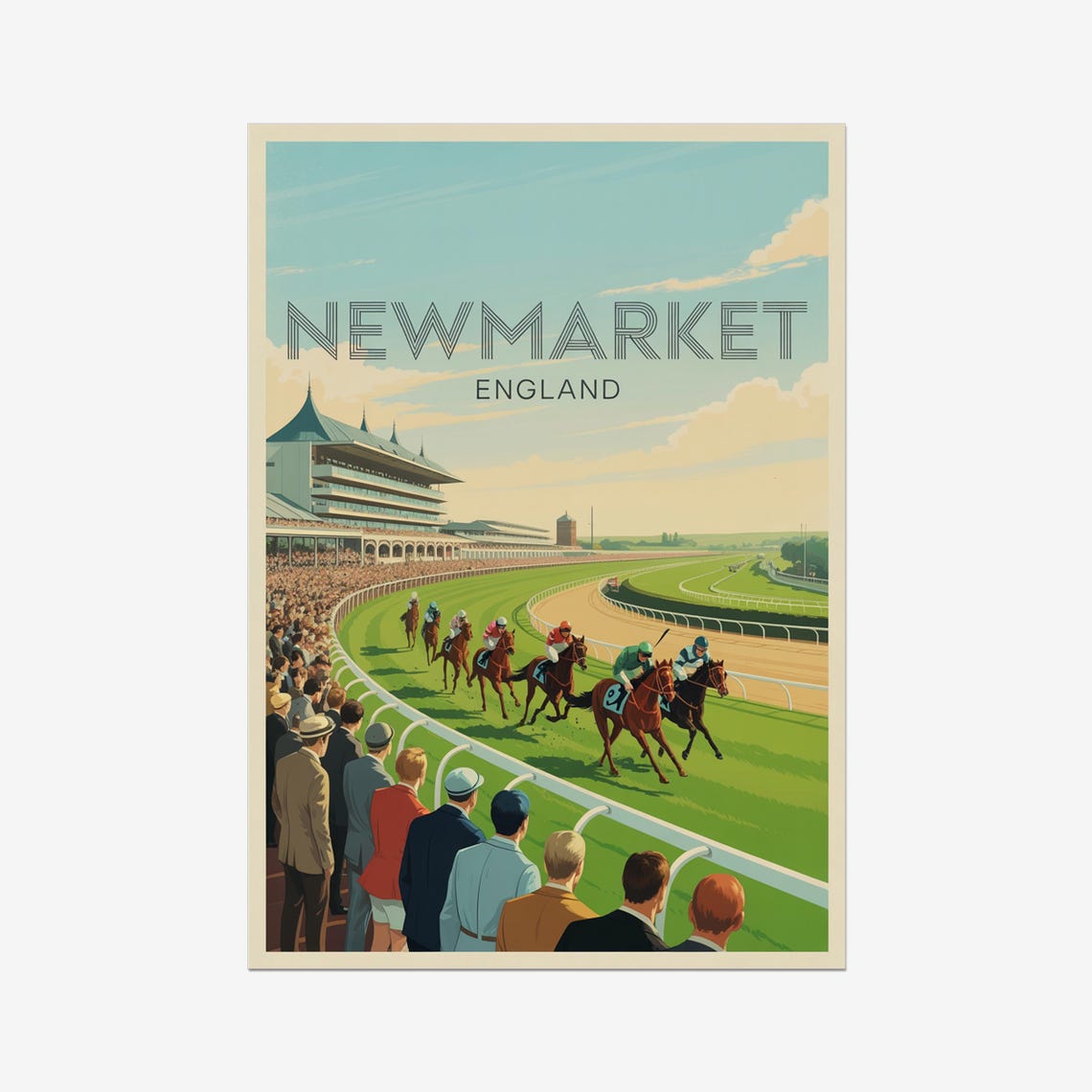 Newmarket England Vintage Horse Racing Track Finish Retro Poster
