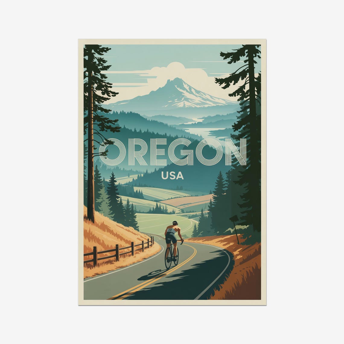 Oregon USA Triathlon Cycling Road Rider Vintage Sports Poster