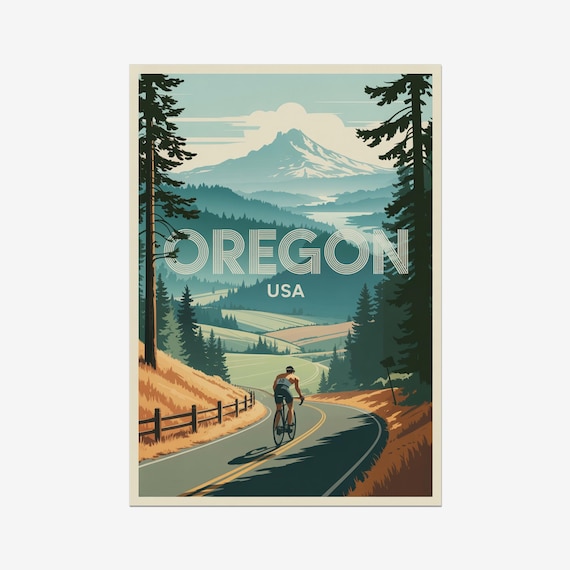 Oregon USA Triathlon Cycling Road Rider Vintage Sports Poster