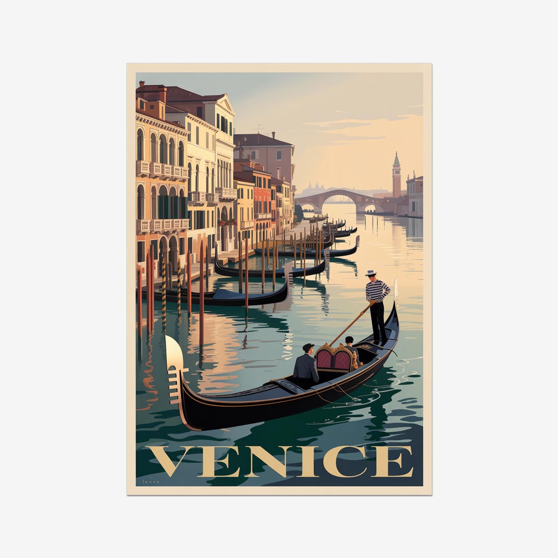 Venice Gondola Canal Sunset Scenic Italy Vintage Travel Poster