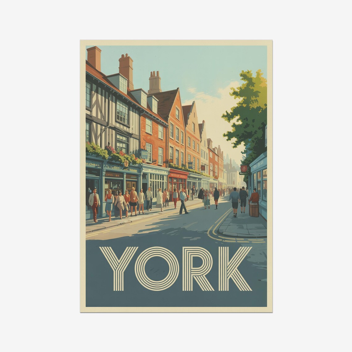 York England Historic Old Town Street Scene Vintage Travel Poster
