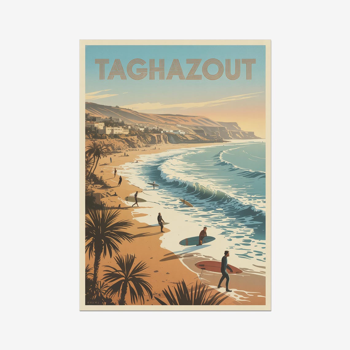 Taghazout Morocco Vintage Surf Beach Atlantic Waves Travel Poster