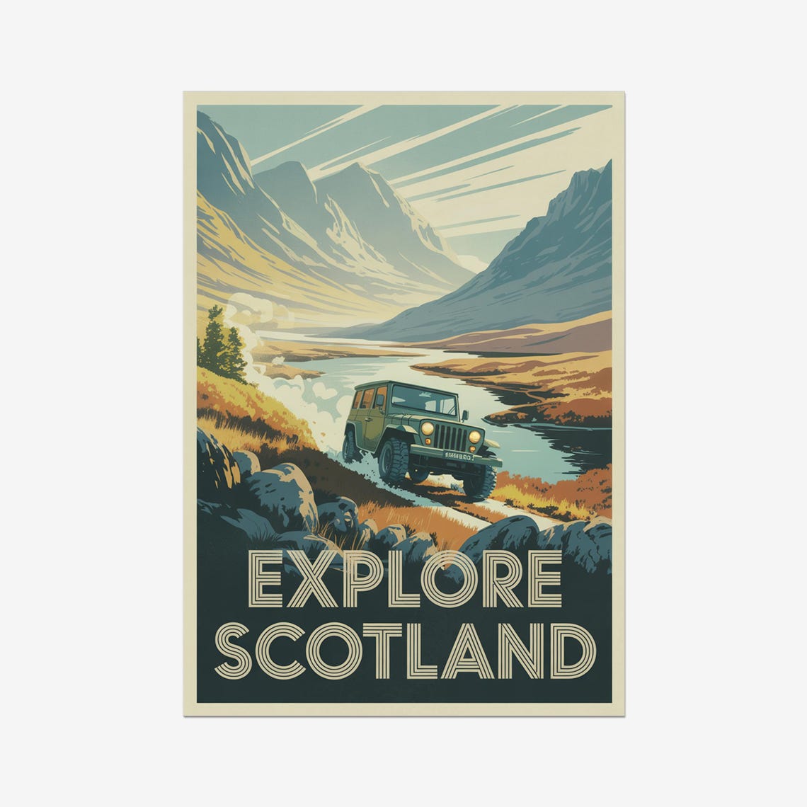 Explore Scotland Highlands Off-Road Adventure Vintage Travel Poster