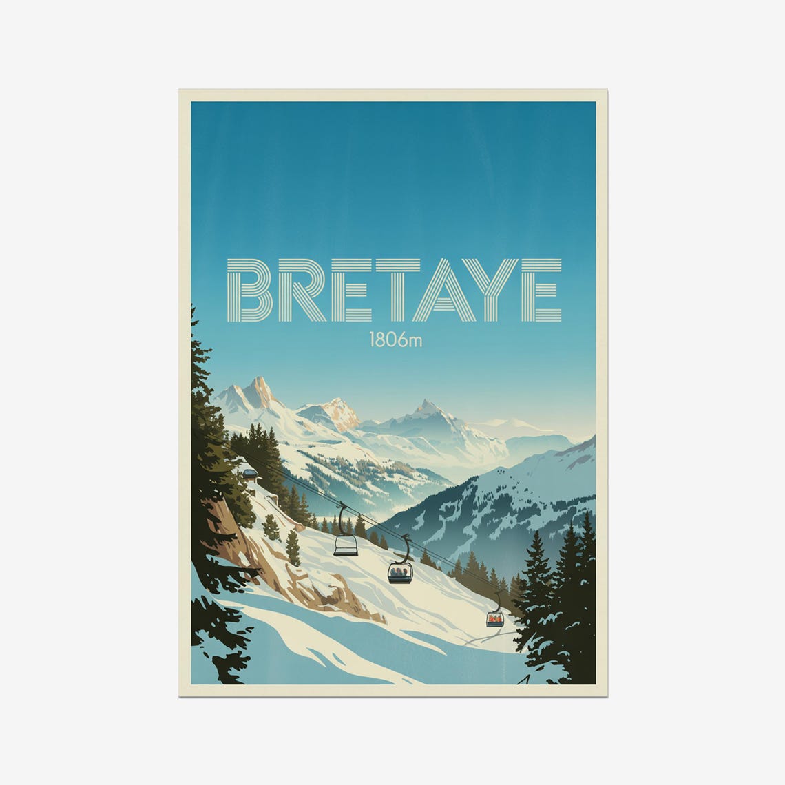 Bretaye Swiss Alps Gondola Ski Resort Vintage Winter Sports Poster