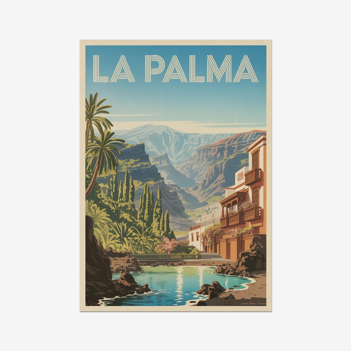 La Palma Canary Islands Spain Volcano Bay Vintage Travel Poster