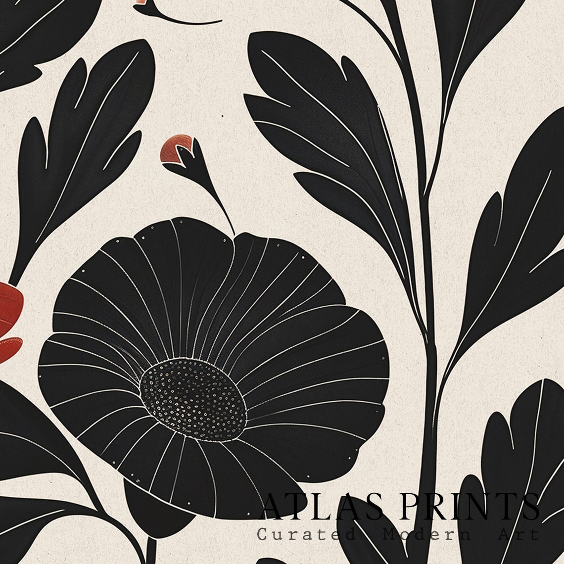Monochrome Red Poppy Black Floral Botanical Minimalist Poster - Image 3