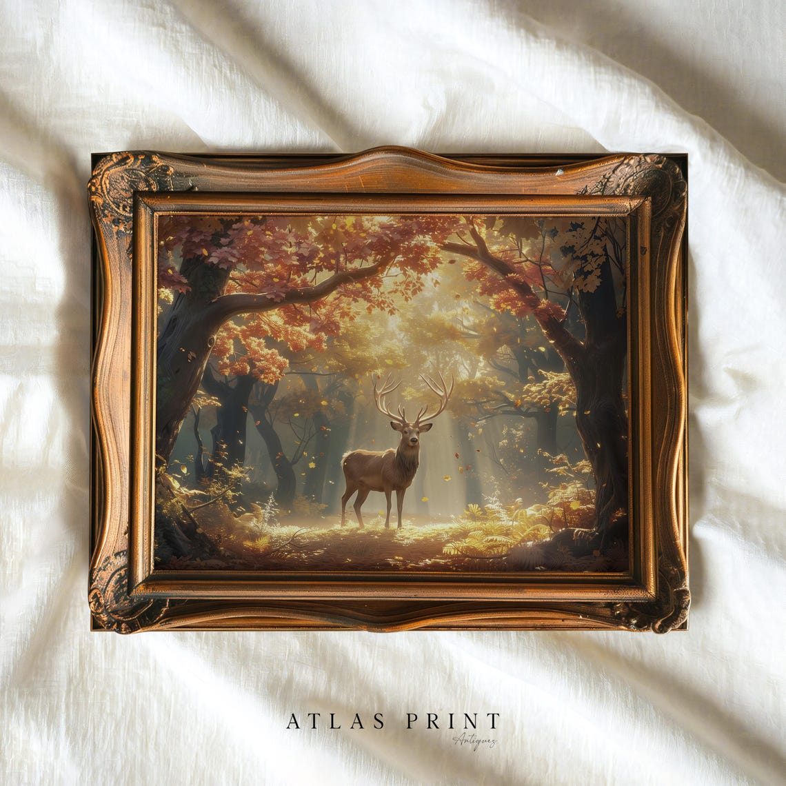 Golden Autumn Stag Sunlit Forest Fall Woodland Animal Poster - Image 5