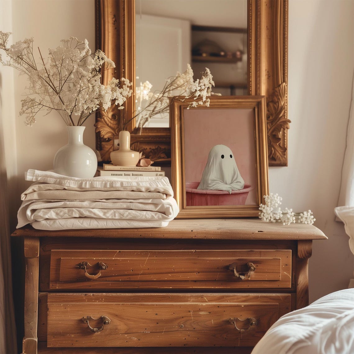 Cute Ghost In Pink Bathtub Funny Spooky Halloween Party Wall Art - Image 3