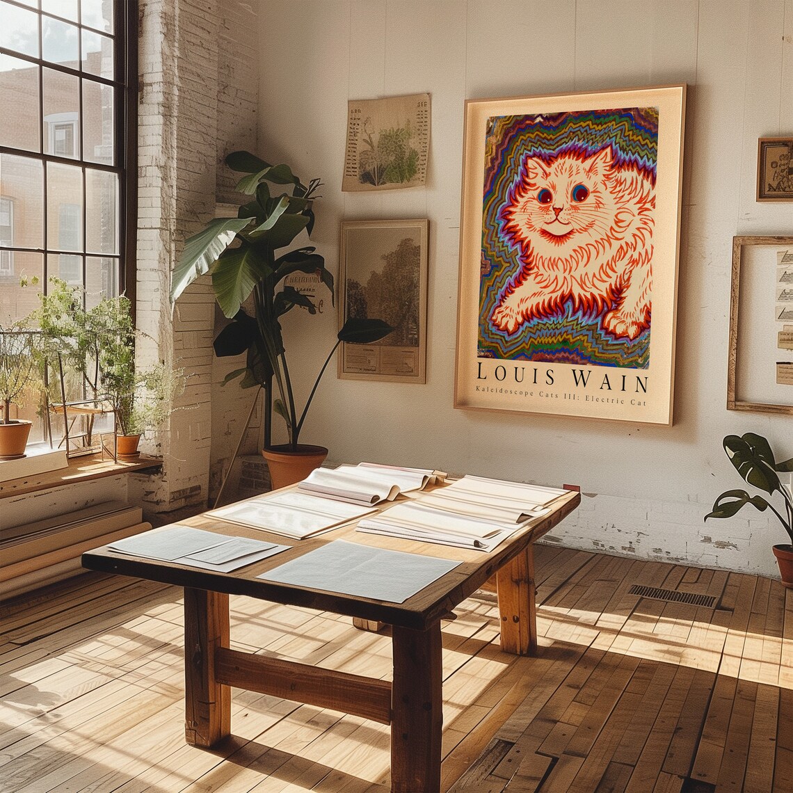 Louis Wain Kaleidoscope Cats III Electric Cat Psychedelic Painting Poster - Image 3
