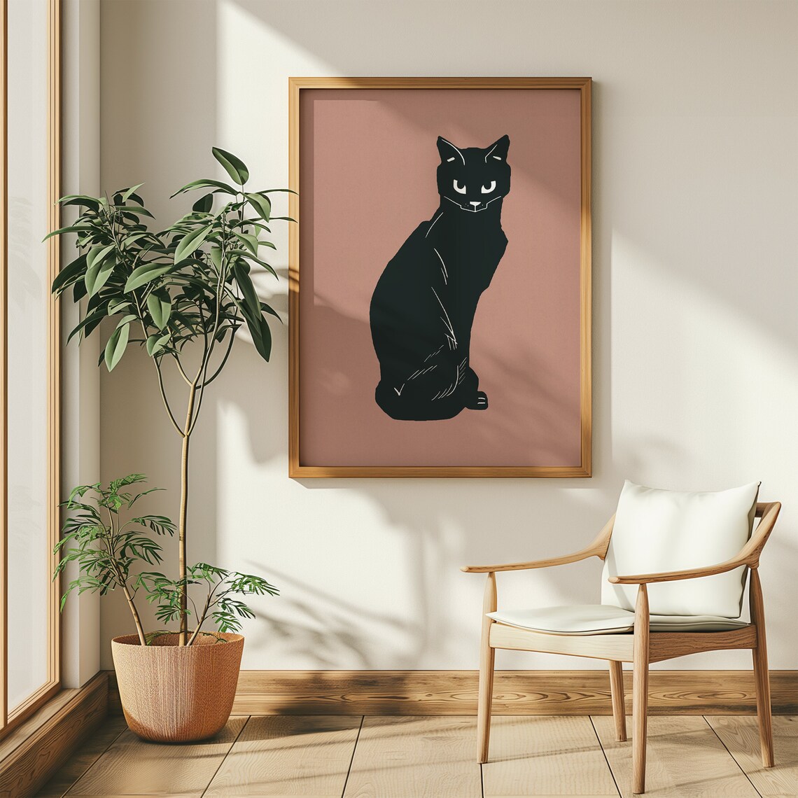 Minimalist Black Cat Silhouette Dusty Pink Modern Animal Art Poster - Image 5